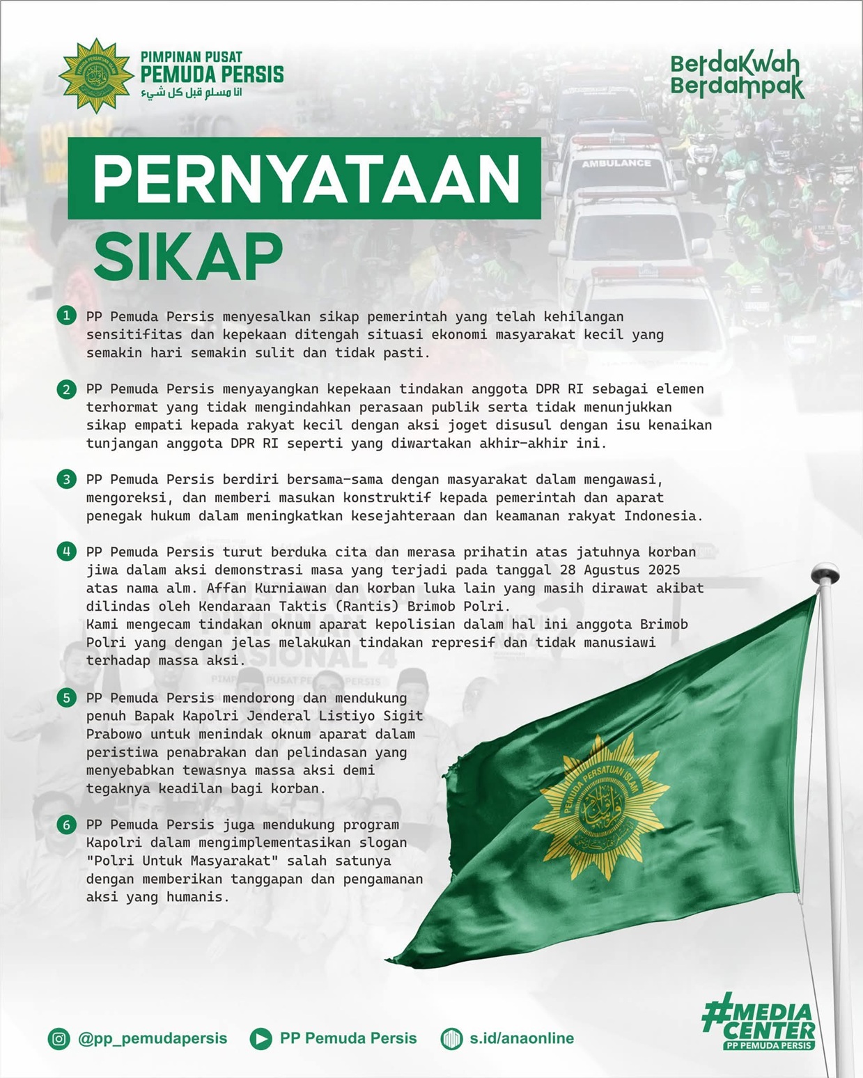 PP Pemuda Persis Keluarkan Pernyataan Sikap: Seruan Keadilan, Kepedulian Sosial, dan Kritik terhadap Pemerintah serta Aparat